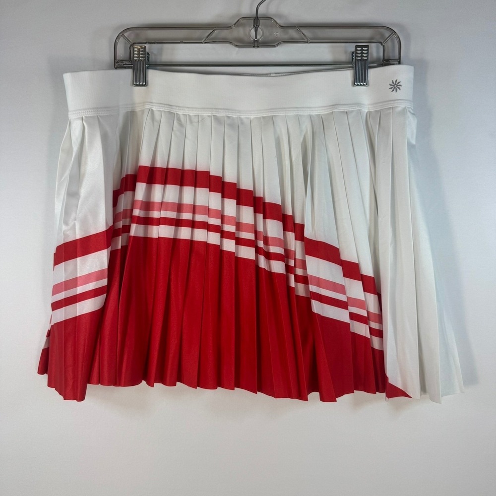 Athleta Match Point Pleated Colorblock Skort White Red Striped Tennis Skirt L